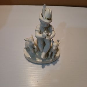 Erphila Germany Figurine Boy Playing Flute with Lambs/Goats White with Gold Trim
